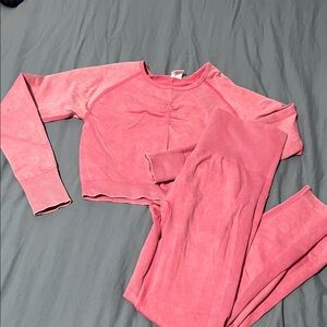 Pink Long Sleeve Crop Top and Leggings Set